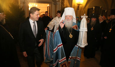 Андрей Воробьев присутствовал на Рождественском богослужении в Новодевичьем монастыре