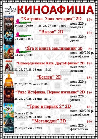 Киноафиша "Центра досуга "Победа" города Зарайска с 1 по 5 февраля 2023 года.